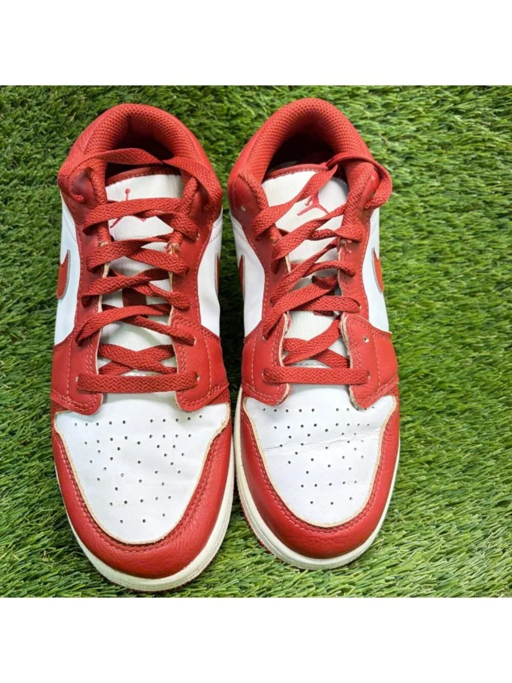 Nike Air Jordan 1 Low SE Boys Size 6Y White Red Athletic Leather Shoes Sneakers